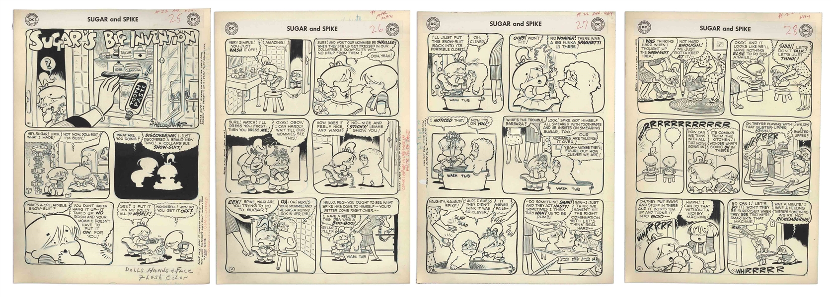 Sheldon Mayer Original Hand-Drawn ''Sugar and Spike'' Comic Book -- Complete Issue of 28 Pages From the April-May 1959 Issue #22 -- An Appearance by Arthur, and a Visit to Dad's Office